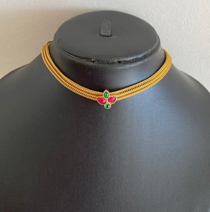 Matte finish pink-green kundan jadau flower choker/necklace dj-55085