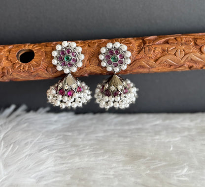 Black finish precious kemp-green-white pearl jhumkka dj-51476
