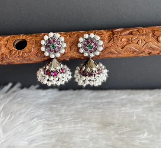 Black finish precious kemp-green-white pearl jhumkka dj-51476