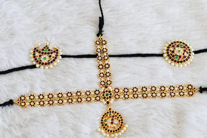 Gold tone precious kemp-green-white pearl mango head set with sun moon dj-52525