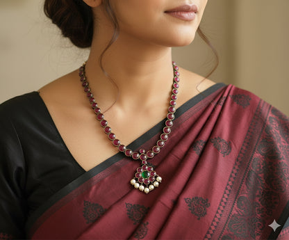 Black finish precious kemp-green pearl flower attigai/necklace dj-50614