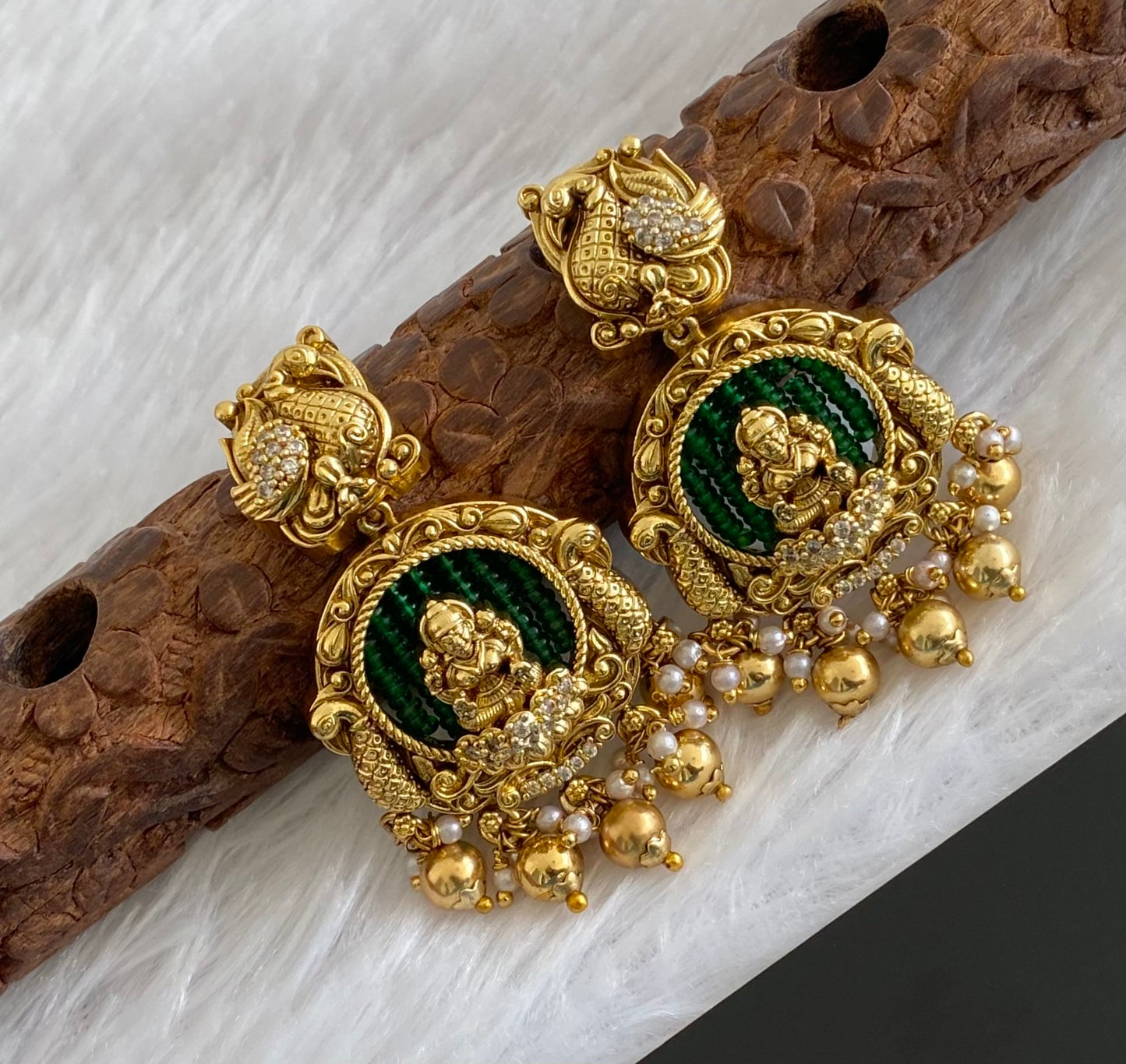 Antique gold tone peacock lakshmi earrings dj-53574
