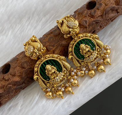 Antique gold tone peacock lakshmi earrings dj-53574
