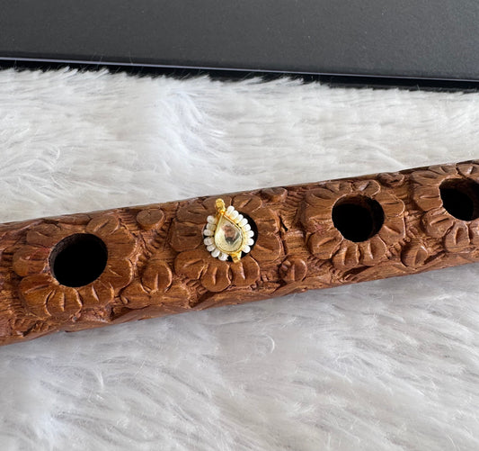 Gold tone white pearl thilak kundan jadau flower Nose Pin Dj-51425