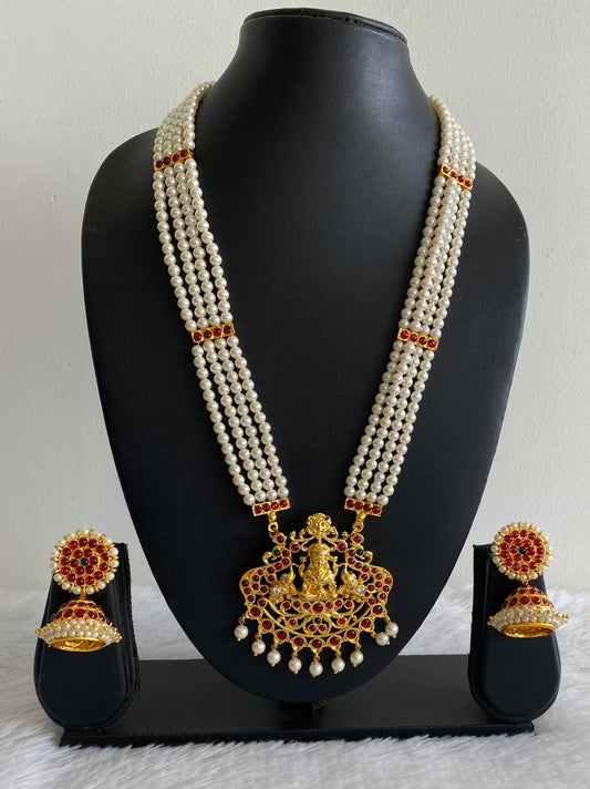 Gold tone kemp-green Gaja Lakshmi designer haar set dj-35130