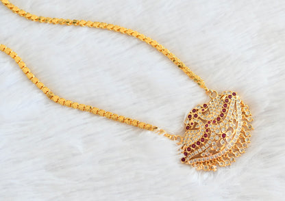 Gold tone AD pink-white peacock pendant with chain dj-53345