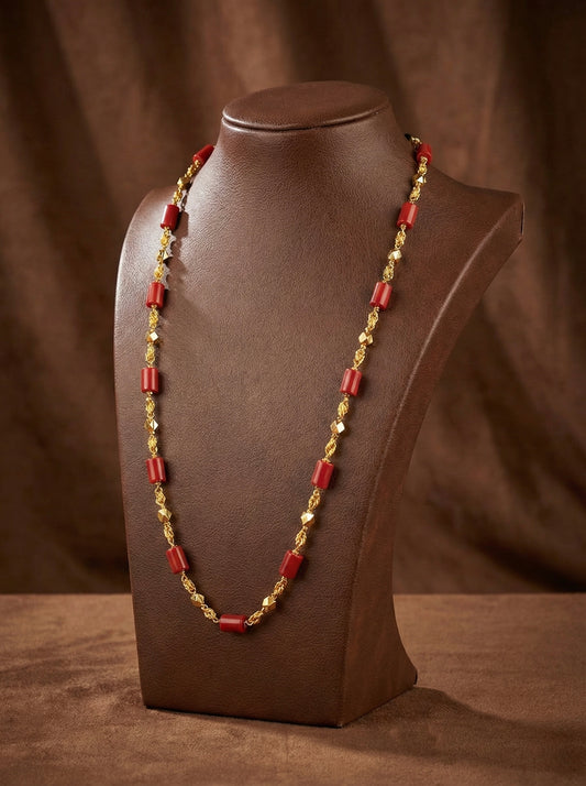 Gold tone 30 inches coral-black beaded chain dj-42635