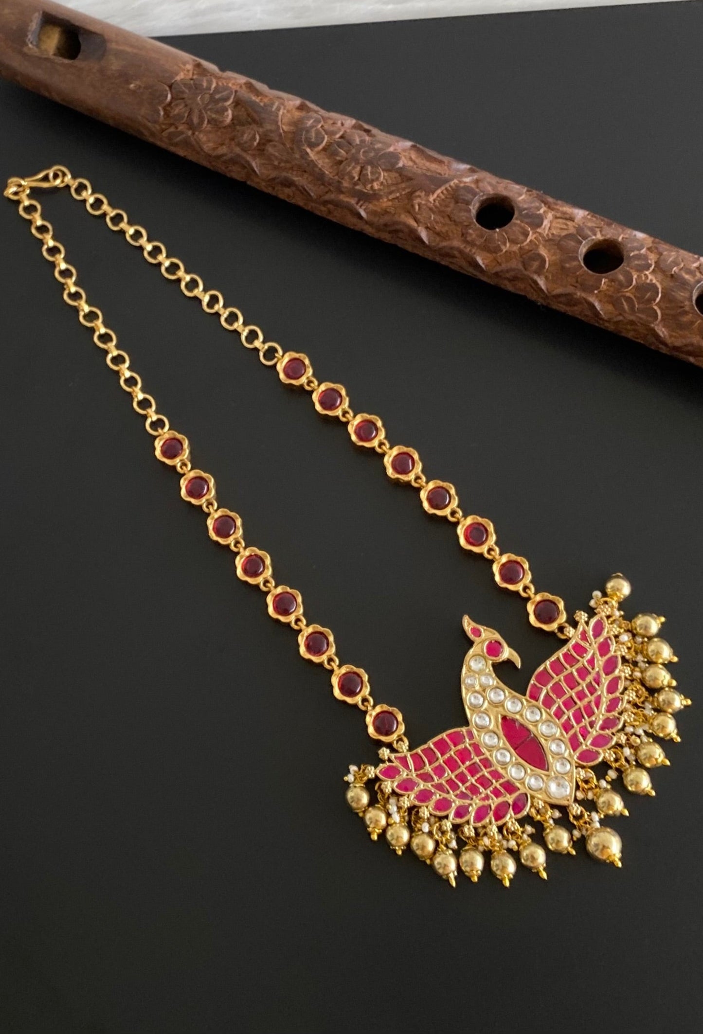 Antique gold tone reversible kundan jadau mayapakshi pendent necklace dj-54170