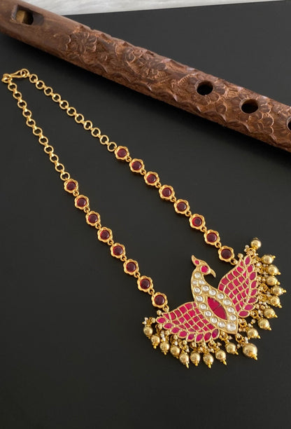 Antique gold tone reversible kundan jadau mayapakshi pendent necklace dj-54170