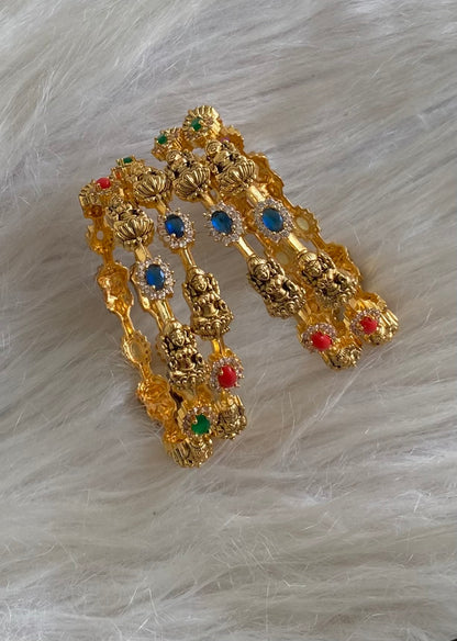 Antique gold tone lakshmi navarathna stone set of 4 bangles(2.4) dj-54836