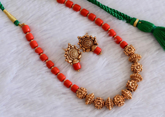 Matte finish coral flower beaded necklace set dj-52974