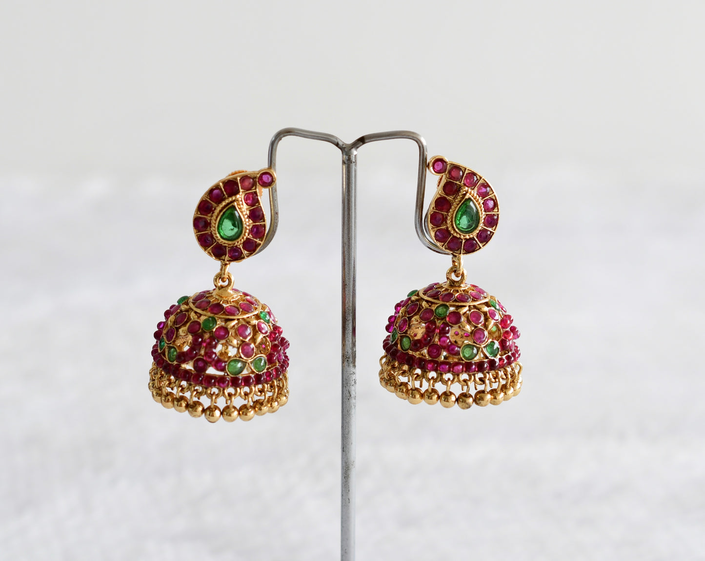 Antique gold tone kemp-green mango peacock jhumkka dj-51870