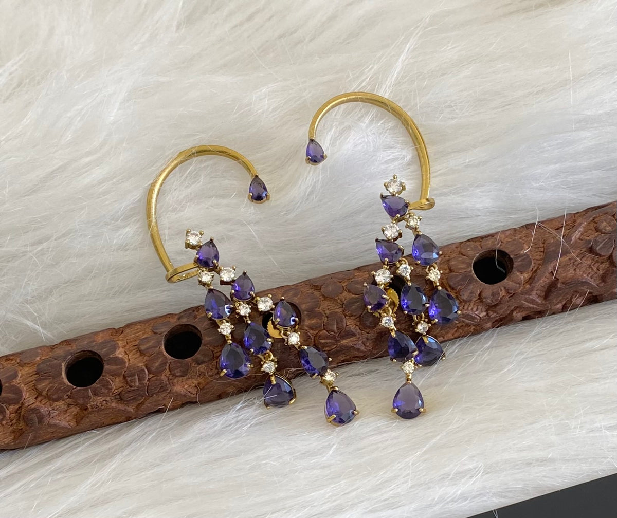 Antique gold tone purple-white stone khanpool earrings dj-54651