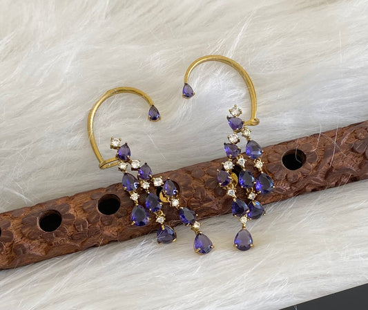 Antique gold tone purple-white stone khanpool earrings dj-54651
