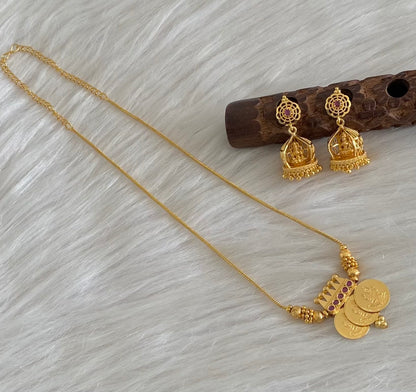 Gold tone kerala style pink stone lakshmi coin necklace set dj-55026