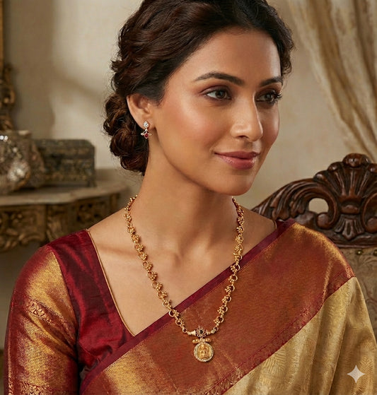 Matte finish cz kemp-green Lakshmi chain dj-52416