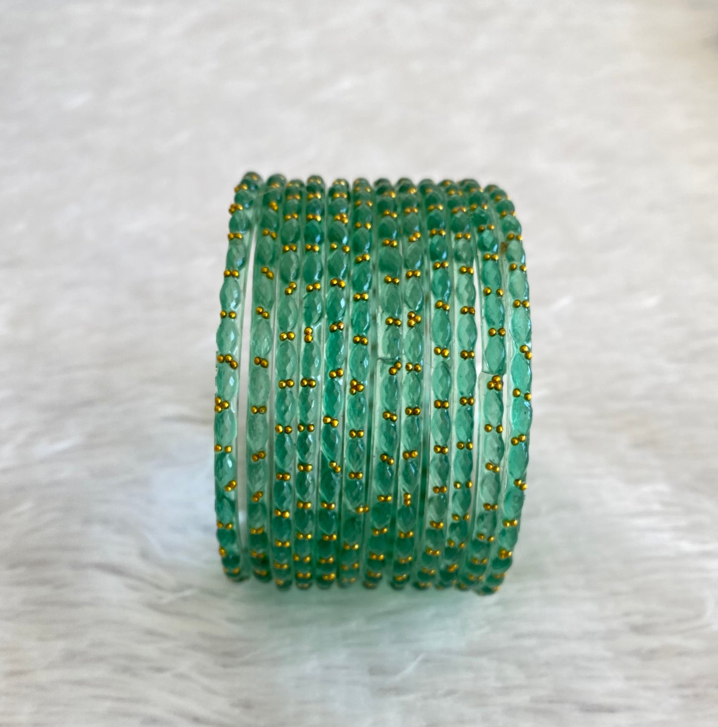 Set of 12 sea green glass bangles(2.4) dj-52776