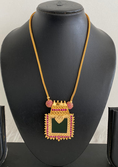 Gold tone pink-green Kerala style necklace dj-54450