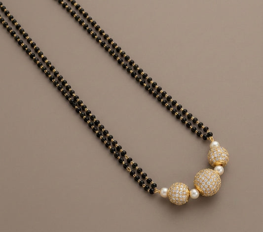Gold tone Cz Ball short mangalsutra -dj07795