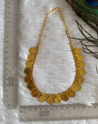 Gold tone kerala style double layer lakshmi coin necklace dj-51728