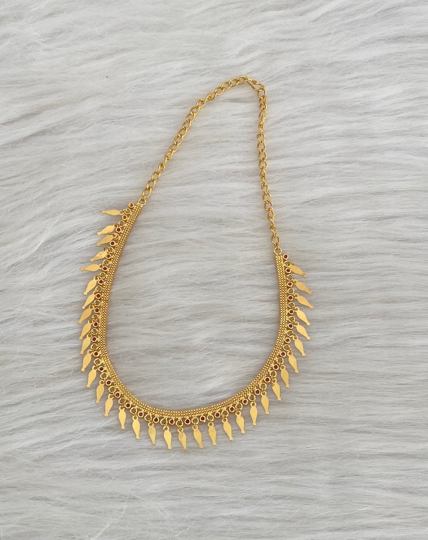 Gold tone pink stone elakka thali choker necklace dj-54539