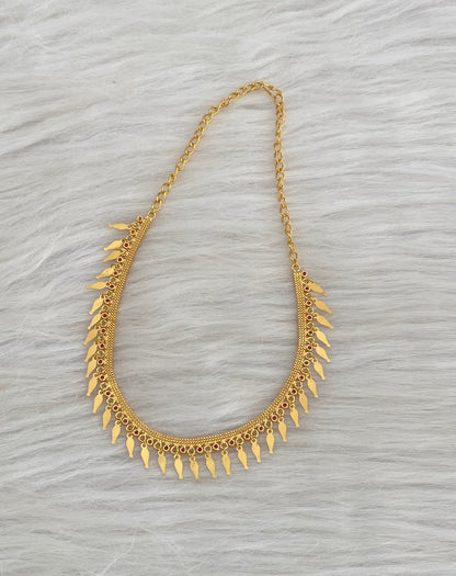 Gold tone pink stone elakka thali choker necklace dj-54539