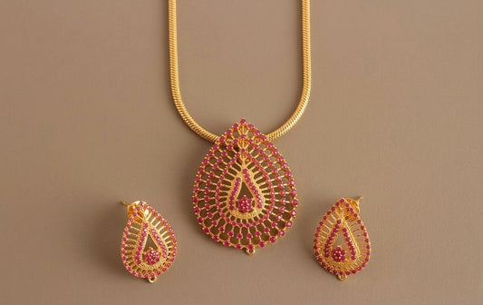 Gold tone Ruby Thilak Necklace Set-dj12499