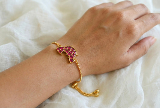 Gold tone pink kundan jadau bird bracelet dj-52668
