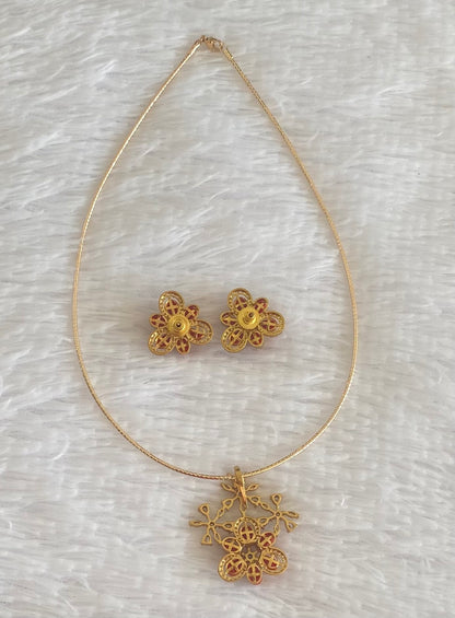 Two tone cz coral beaded pendant set with kanti necklace dj-54000