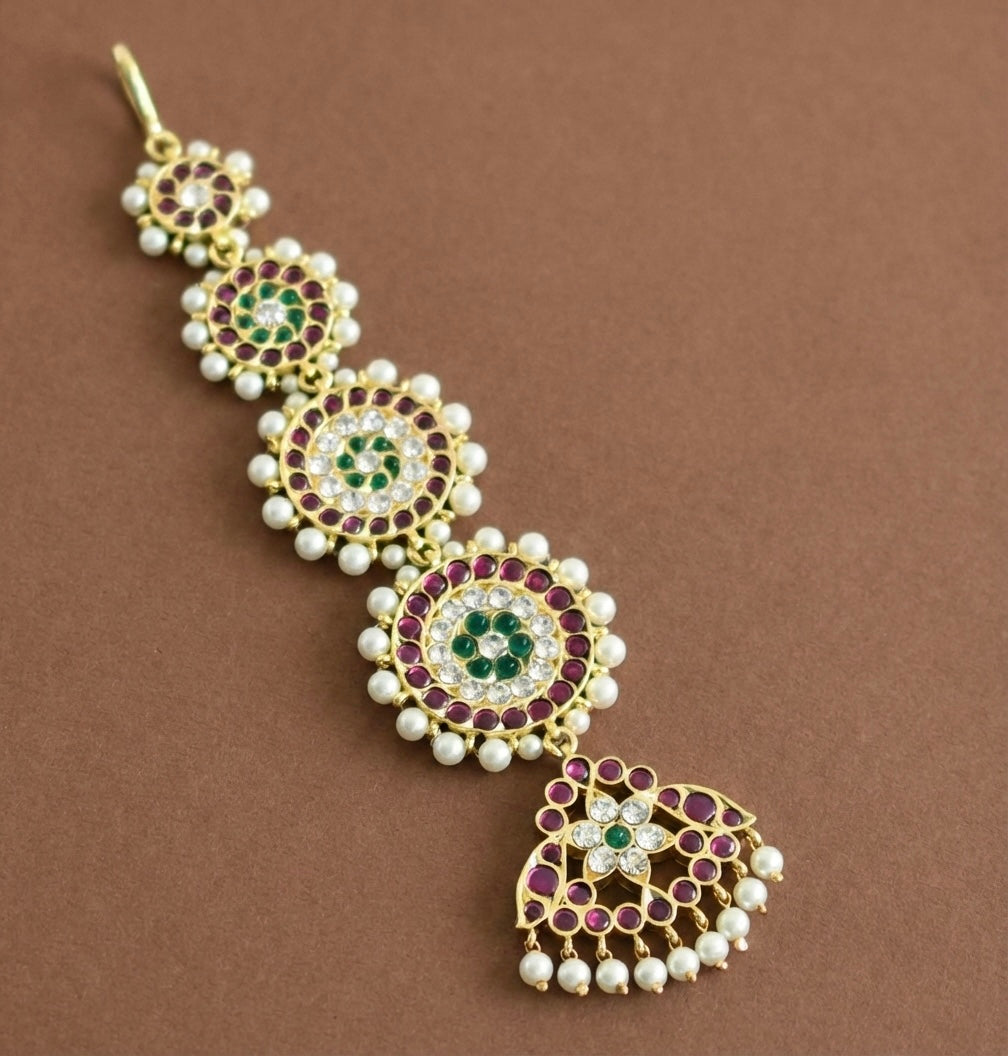 Gold tone semi precious Kemp Bridal Tikka -dj11101