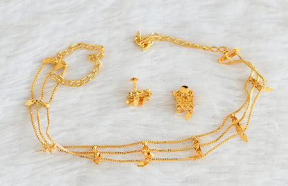Gold tone kerala style elakka thali layer choker necklace set dj-53107