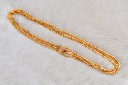 Gold tone 24 inches pink-white triple layer mugappu chain Dj-53310
