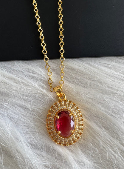 Gold tone 18 inches chain with red oval stone pendant dj-51277