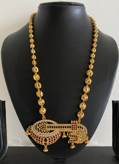 Matte finish kemp-green beaded veena chain dj-53850