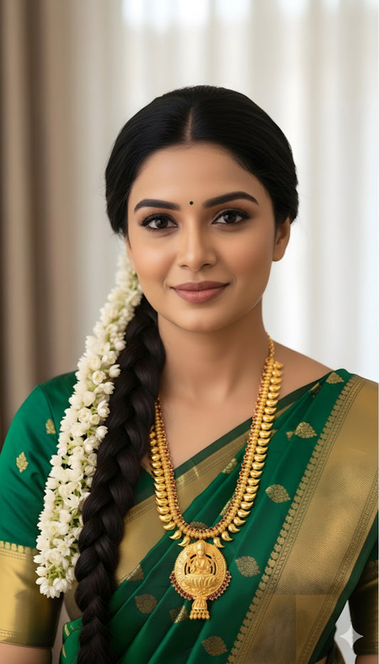 Gold look alike kerala style AD pink lakshmi mango haar dj-51954