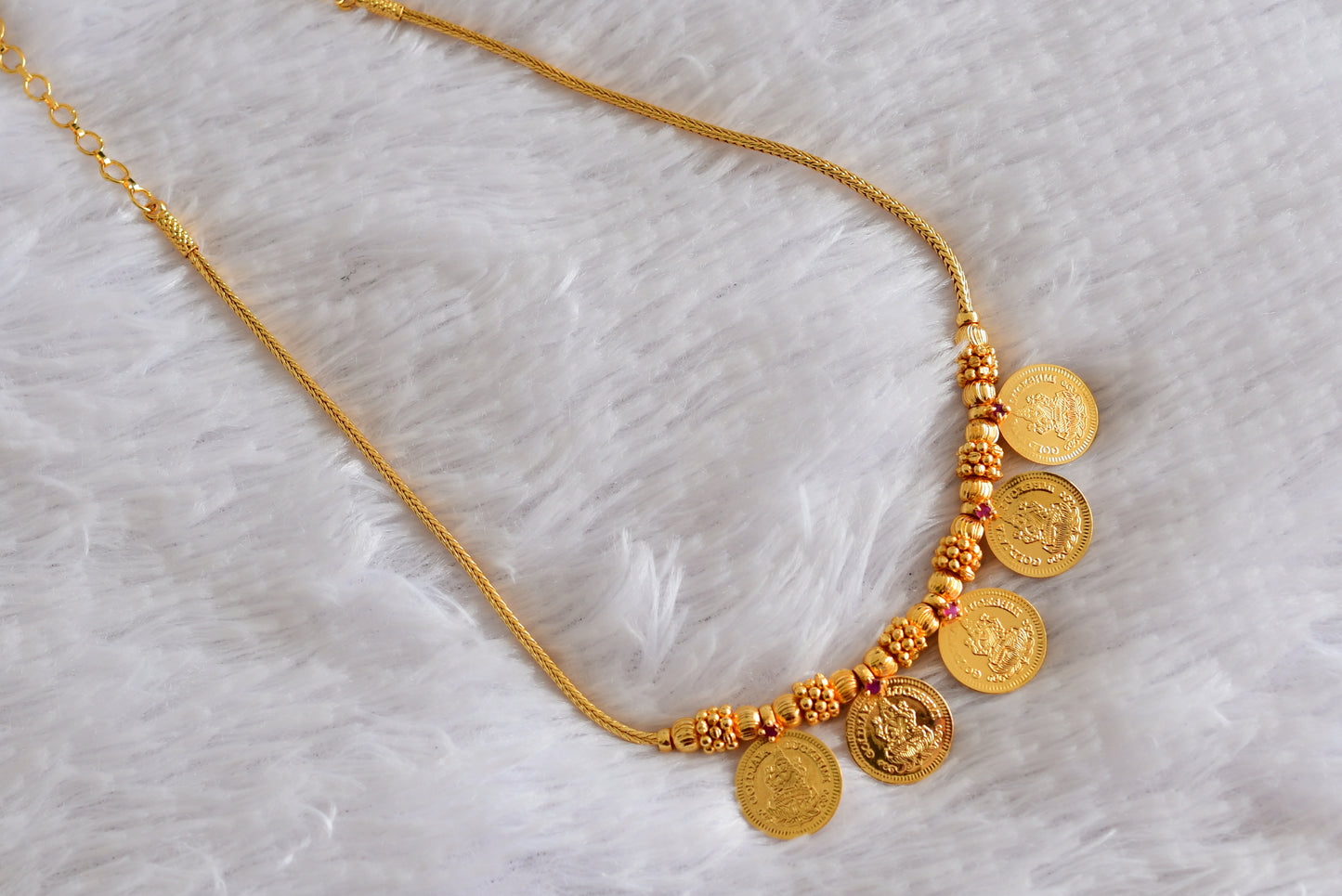 Gold tone AD pink lakshmi coin necklace dj-51846
