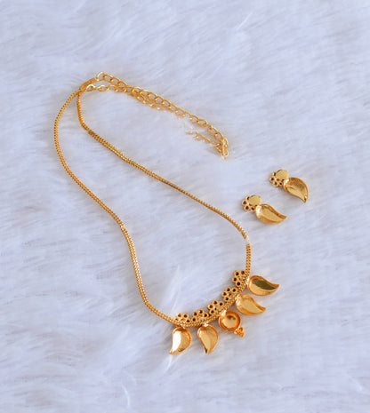 Gold tone pink flower stone mango necklace set dj-53047