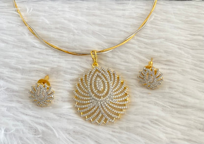 Two tone cz flower pendant set with kanti necklace dj-54033