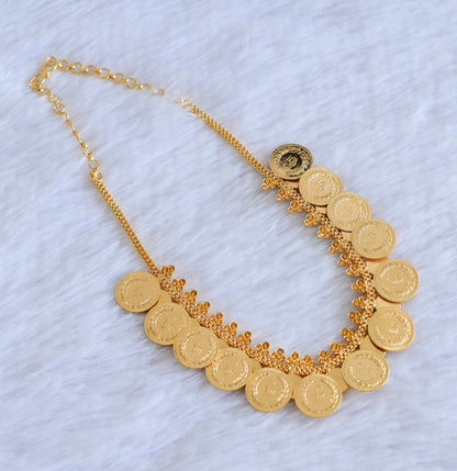 Gold tone kerala style red-white round lakshmi coin necklace dj-53079