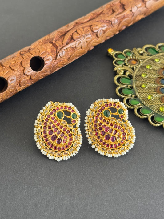 Matte finish kemp-green mango peacock big stud/earrings dj-52106