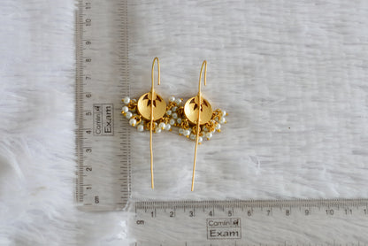 Gold tone pink-green-white kundan jadau bali bugadi needle earrings dj-52456