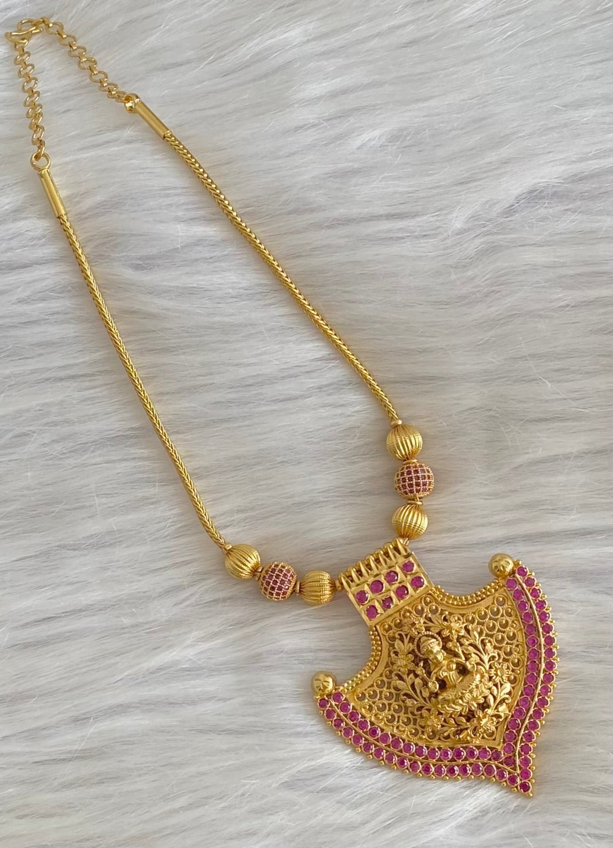 Gold tone ruby stone lakshmi kerala style kodi necklace dj-54145