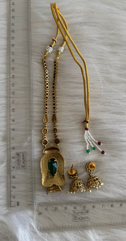 Antique gold tone pink-green-white Kerala style necklace set dj-51218