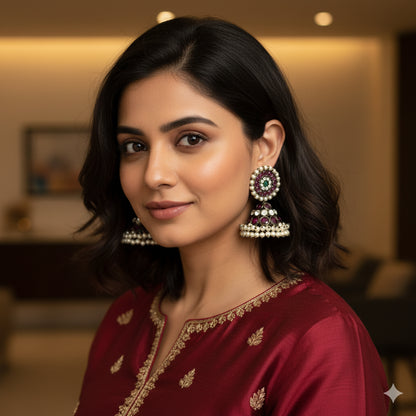 Black finish precious kemp-green pearl big jhumkka dj-52297