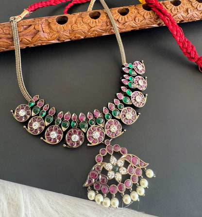 Black finish precious kemp-green pearl mango necklace Dj-51253