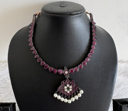 Black finish precious kemp-green pearl attigai/necklace dj-52284