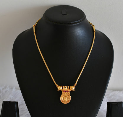 Gold tone pink stone lakshmi round kodi necklace dj-50283