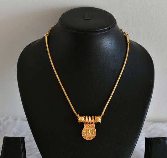 Gold tone pink stone lakshmi round kodi necklace dj-50283