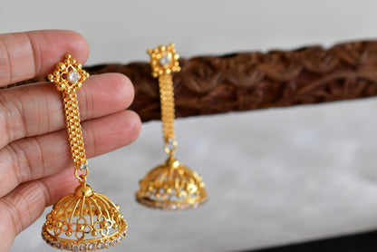 Gold Tone Kerala style white flower long jhumkka dj-51798