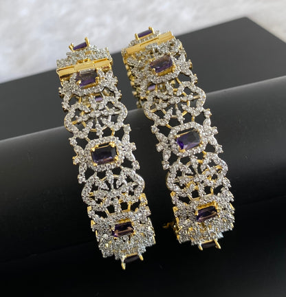 Two tone cz-purple block stone openable bangles(2.4) dj-53481